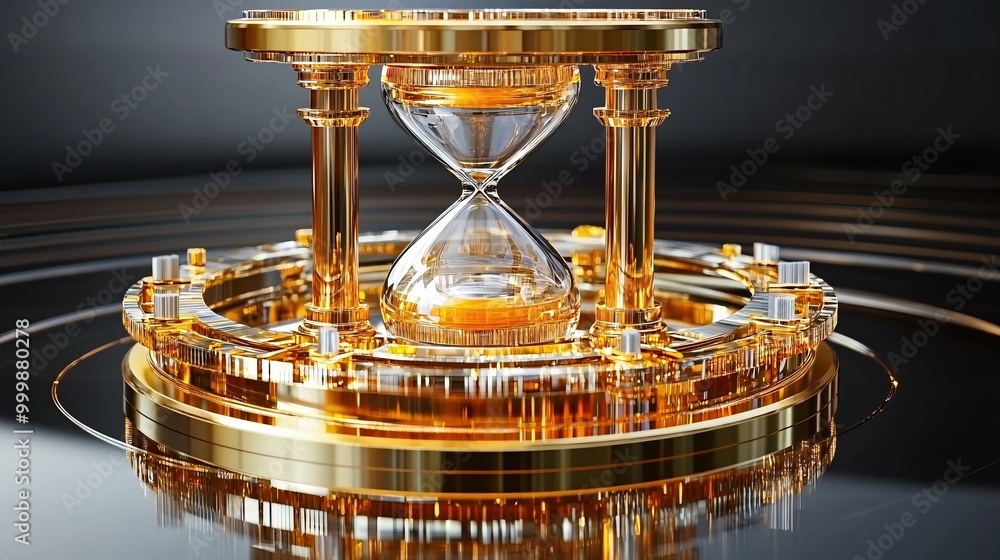 Aufkleber Abstract 3D representation of a golden hourglass symbolizing time management and achieving success within deadlines Large space for text in center Stock Photo with copy space