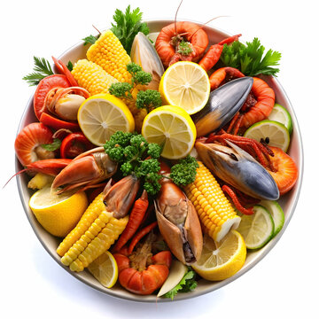 clambake with lemon isolation on white background