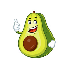 Cute Avocado Cartoon Character Giving Thumbs Up, Healthy Food Mascot Illustration.