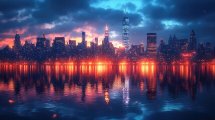 Fototapeta premium A Captivating Glowing City Skyline at Night for Urban Inspiration
