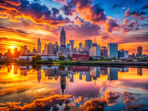 Breathtaking Sunrise Over Newark NJ Skyline with Vibrant Colors Reflecting on the Urban Landscape