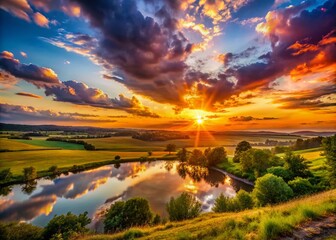Breathtaking Sunset and Sunrise Over Serene Landscape with Vibrant Colors and Tranquil Atmosphere