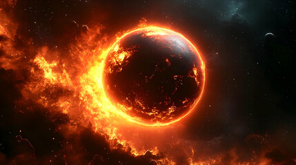 Fototapeta premium Fiery Planet in the Vastness of Space - A Cosmic Inferno