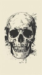 Obraz premium Hand drawn skull silhouette illustration, Halloween elements, Happy Halloween