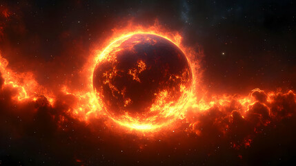 Obraz premium Fiery Planet: A Burning World in Space