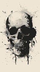 Hand drawn skull silhouette illustration, Halloween elements, Happy Halloween