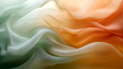 Obraz premium Flowing Fabric in Green, White, and Orange Hues