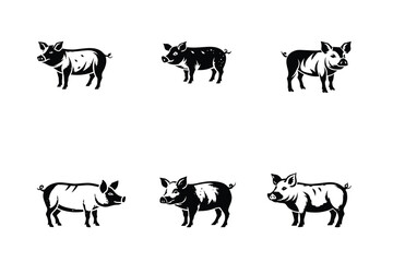 Set of Pig vector art silhouette logo icon illustration design