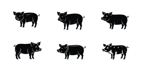 Vector Pig Set. Set of Pig logo icons Illustrations. silhouette black color vector art illustration