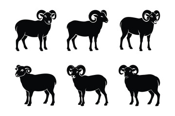 Naklejka premium Vector Sheep Set. Set of Goat logo icons Illustrations. silhouette black color vector art illustration