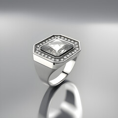 A minimalist silver ring, its centerpiece a single, rough-cut diamond encased in a translucent resin band
