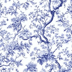 Fototapeta premium Delicate Floral Toile de Jouy Seamless Pattern