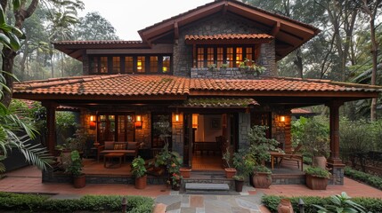 Naklejka premium Kerala house Natural stone landscaping 