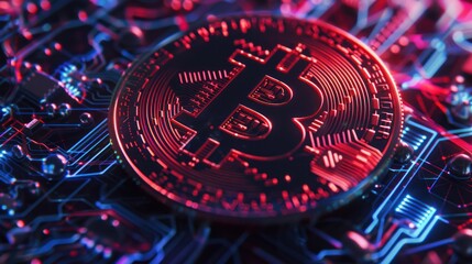 Bitcoin Cryptocurrency on Circuit Board