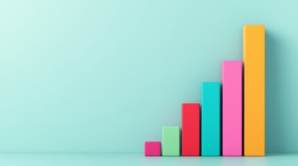 Colorful bar graph design on a turquoise background, illustrating growth and progress.