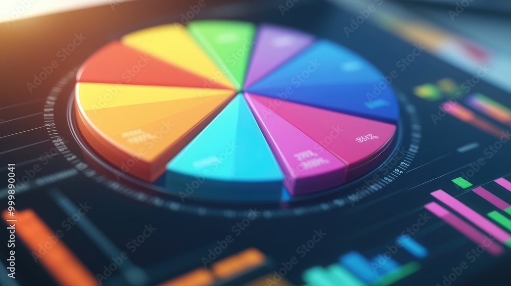 Aufkleber a colorful 3d pie chart on a tablet screen, showcasing portfolio performance, with each slice repres