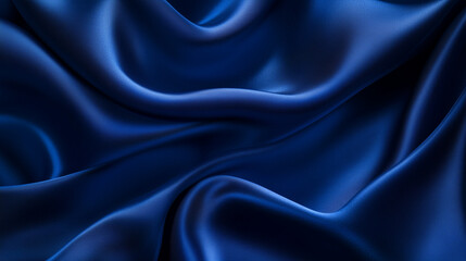 Obraz premium Rich Deep Blue Silk Fabric Close-Up Texture Waves Abstract Design