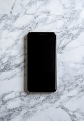 1. A sleek smartphone on a marble countertop
