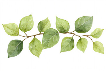 Fototapeta premium A green leafy branch with many leaves. The branch is long and thin