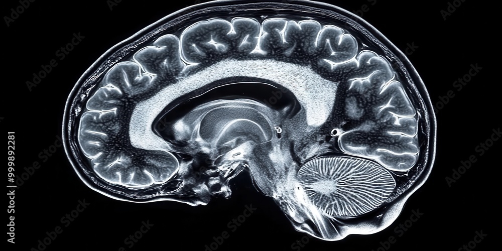 Poster a sagittal magnetic resonance imaging scan of the human brain revealing its complex structures and i