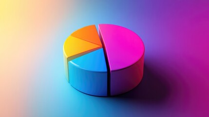 Obraz premium A creative composition of a 3D pie chart displaying market share distribution, with different segments highlighted in bold colors, conveying clarity and visual appeal.