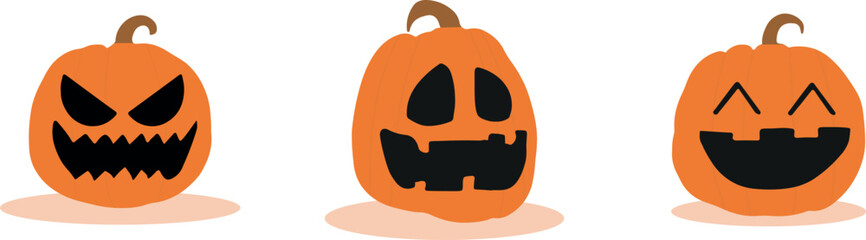 Set pumpkin on white background. The main symbol of the Happy Halloween holiday. Orange pumpkin with smile for your design for the holiday Halloween. Vector illustration.