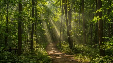 Fototapeta premium Sunlight Beams Through the Forest