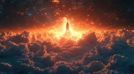 Rocket Launch Animation from Laptop Screen Symbolizing Innovation and Technology