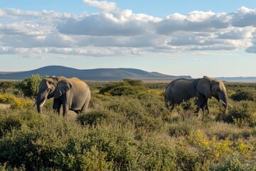 Two elephants in the field of south africa..generative ai