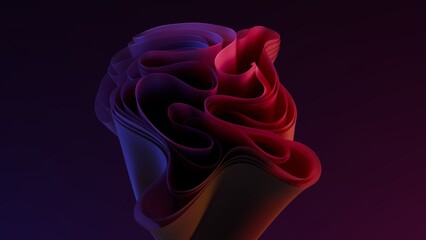 Abstract art piece using cloth simulation with colorful mixed material. 3d wavy cloth. 3d rendering