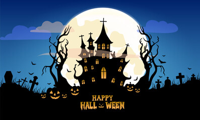 Happy Halloween. City panorama in halloween style. Scary halloween isolated background.Vector illustration.