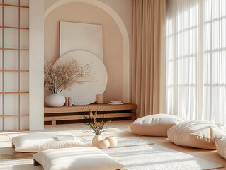 Inviting White Living Room with Bohemian Style and Sleek Microcement Finishes
