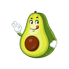 Cute avocado cartoon character giving thumbs up with a happy expression. Isolated on white background.