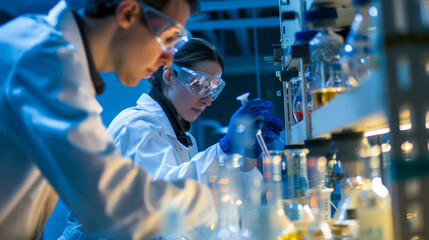 Laboratory engineers are focused on testing new materials for construction, showcasing their expertise and dedication in high tech environment