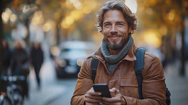 hipster businessman commuter with bicycle and smartphone on the way to work in city