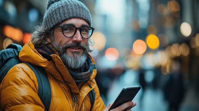 hipster businessman commuter with bicycle and smartphone on the way to work in city - Powered by Adobe
