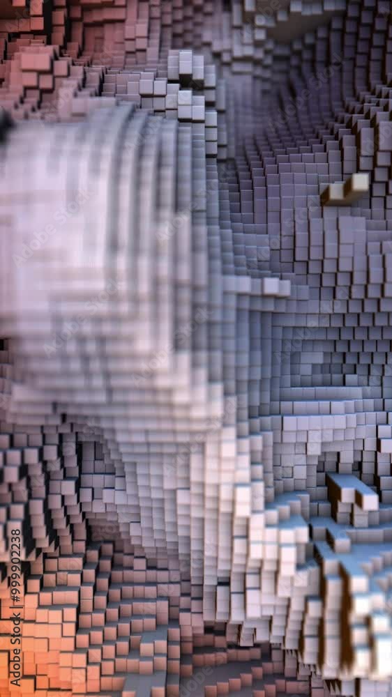Poster 3d abstract cubes form background, seamless loop. animation. wavy surface with ripples and squares, 