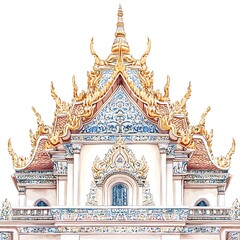 Fototapeta premium Watercolor Illustration of a Traditional Thai Temple Roof with Intricate Details.