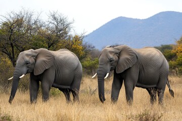 Fototapeta premium Two elephants in the field of south africa..generative ai