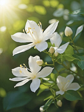 ingle Bloom of Jasminum Sambac in a Sunlit Garden