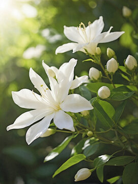 ingle Bloom of Jasminum Sambac in a Sunlit Garden