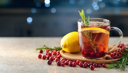 tea with lemon and cranberries