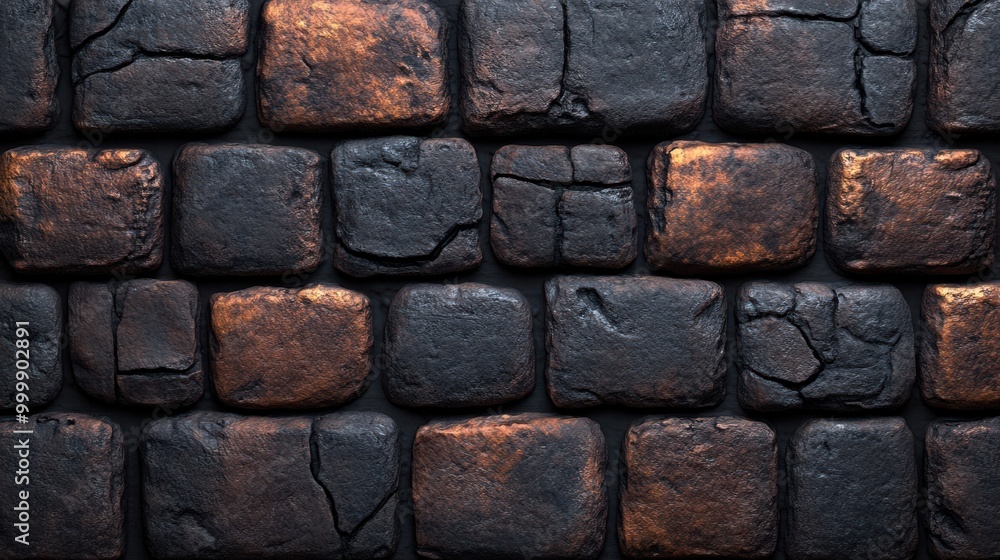 Aufkleber A Textured Background of Interlocking Cobblestone Blocks, Featuring a Mixture of Dark Gray and Copper Tones, with Subtle Cracked Surfaces