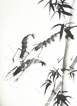 bamboo branches with leaves Chinese ink drawing