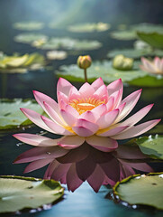 Serene Pink Lotus Blooming on a Calm Pond
