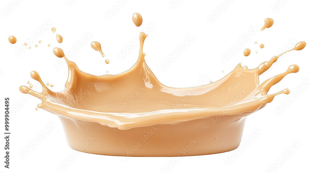 Poster capture of creamy liquid splash, showcasing dynamic motion and vibrant color on a transparent backgr