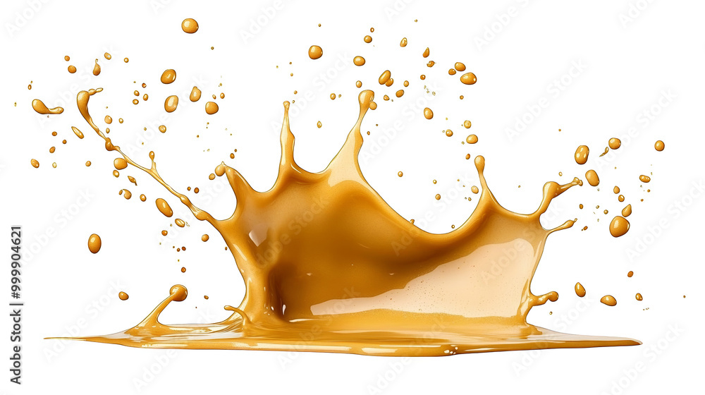 Poster dynamic splash of golden liquid creating a beautiful crown shape, ideal for design and artistic proj