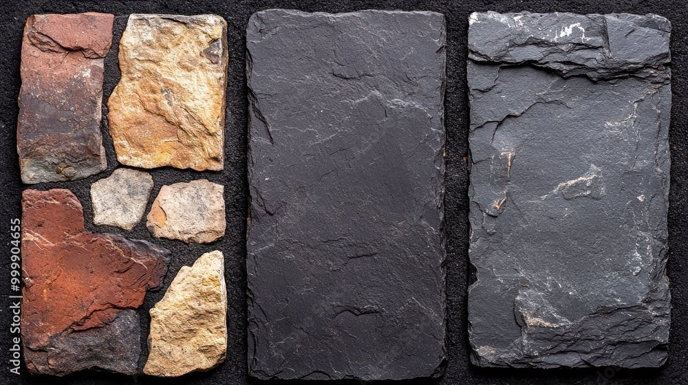 Poster a textured background with a variety of stones in a rectangular shape