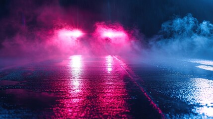 Fototapeta premium Mesmerizing Coastal Landscape at Twilight with Glowing Neon Hues and Serene Waves