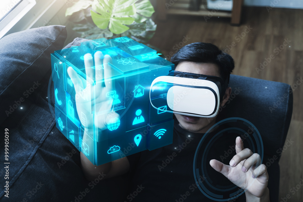 Poster business tech cube futuristic virtual reality augmented technology concept, modern 3d render cube mo